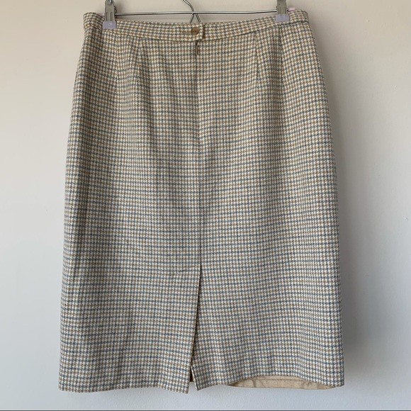 Pendleton Vintage Wool Pencil Skirt Houndstooth Size 14 Petite Gray Tan Cream - Picture 3 of 6